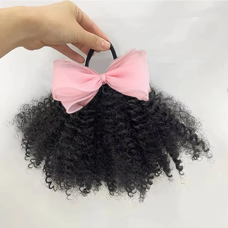 2pcs/pack Soft cute 4inch puff  elastic band twist ponytail go afro kinky marley bouncy feel like natural human for baby girls