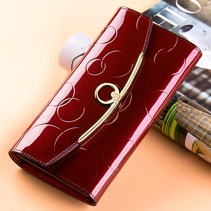 Portfele damskie Carteras Para Mujer długa torebka damska z kieszenią na telefon komórkowy luksusowy designerski skórzany portfel RFID Protect
