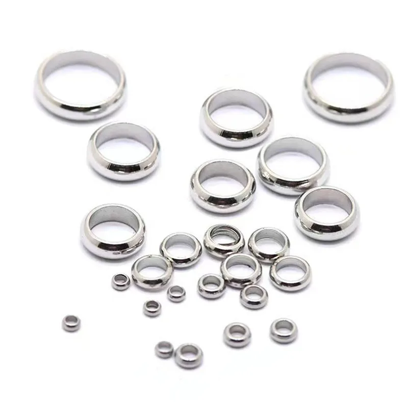 100-20Pcs Stainless Steel Beads Spacers Big Hole 1/2/3/4/5/6/8/10mm Spacer Ring Beads Charm For DIY Jewelry Making Accessories