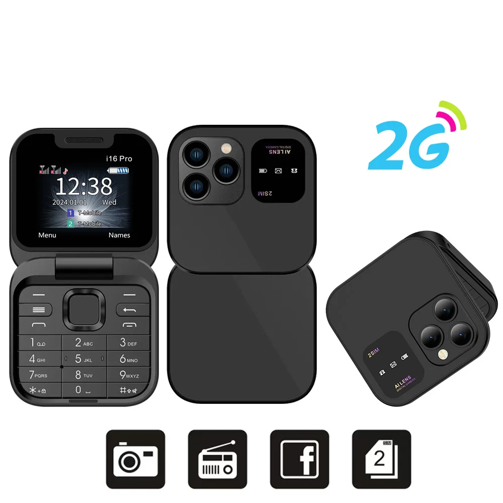 SERVO i16 Pro 2G GSM/4G LTE Netzwerk Kleines Flip-Handy 2 SIM Standby-Anruf Aufnahme Geschwindigkeitszifferblatt 1,77" Mini-Klapphandy