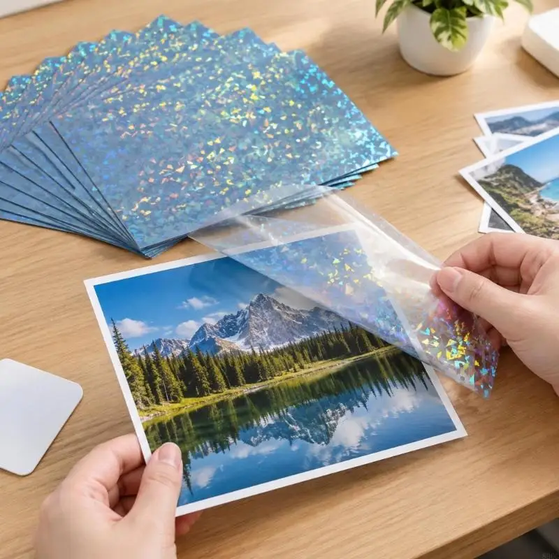 Clear Adhesive Laminating Sheets with Rainbow Reflective Finish, Guide-Lined Backing, 10 Sheets for Photos and Artwork 896C