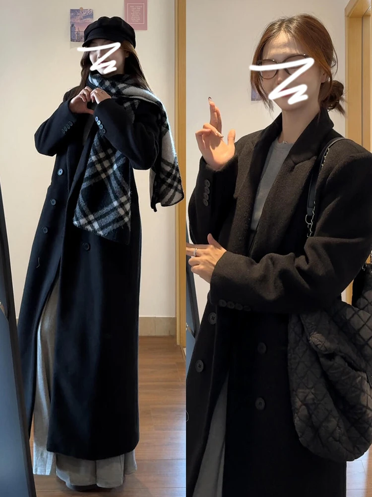 

Korean Sle Loose Thiened Woolen Coat Women's Autumn Winter High-End Feeling New 2026 Bla Suit Sle Long Lapel Coat