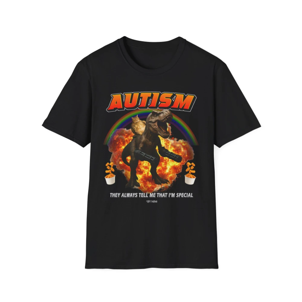 Funny Autism T-Shirt T-Rex Cat Meme Neurodiversity Pride Clothing Graphic Short Sleeve Shirt Unisex Men Women All-Season