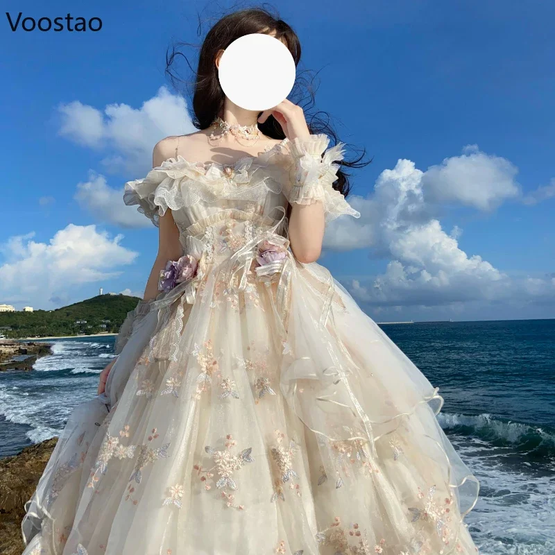 Victorian Retro Lolita Jsk Dress Japanese Women Sweet Lace Floral Embroidery Princess Wedding Dresses Girls Cute Party Vestidos