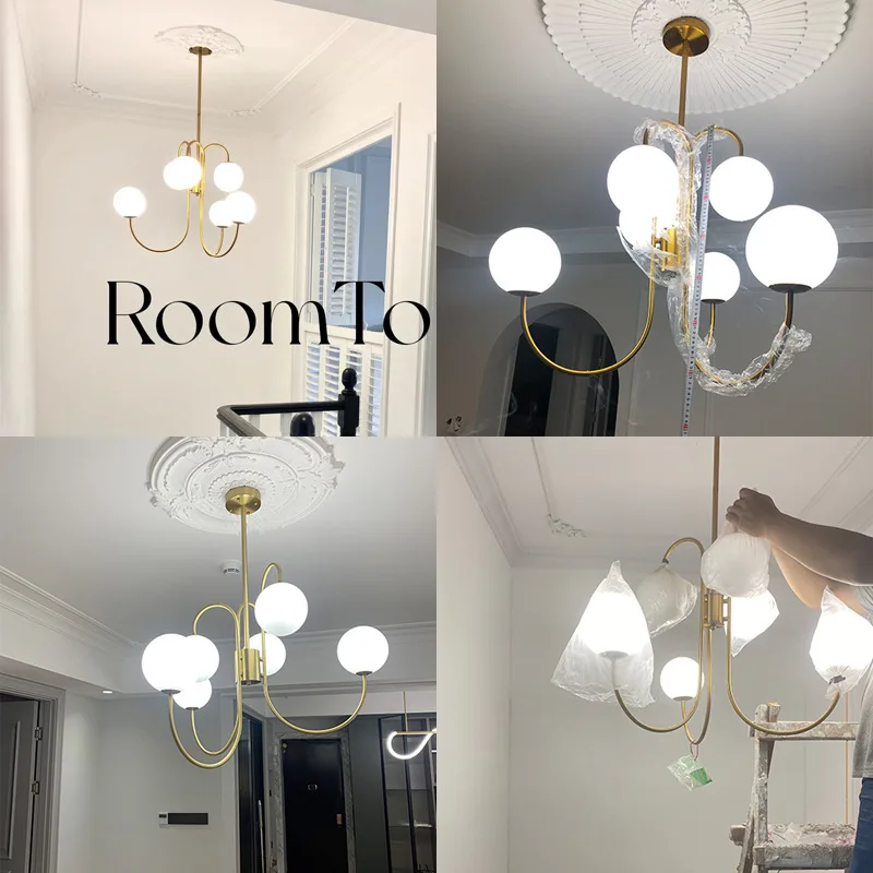 Geometry Chandelier Glass Balls Pendant Lamp Ceiling Hanging Light Pipe Suspension for Living Dining Room