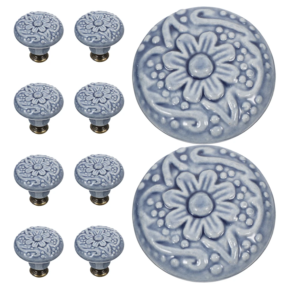 

10Pcs Cabinet Door Handles Retro Pattern Drawer Single Hole Pull Ceramic Knobs Sky Blue Simple Design For Kitchen Furniture