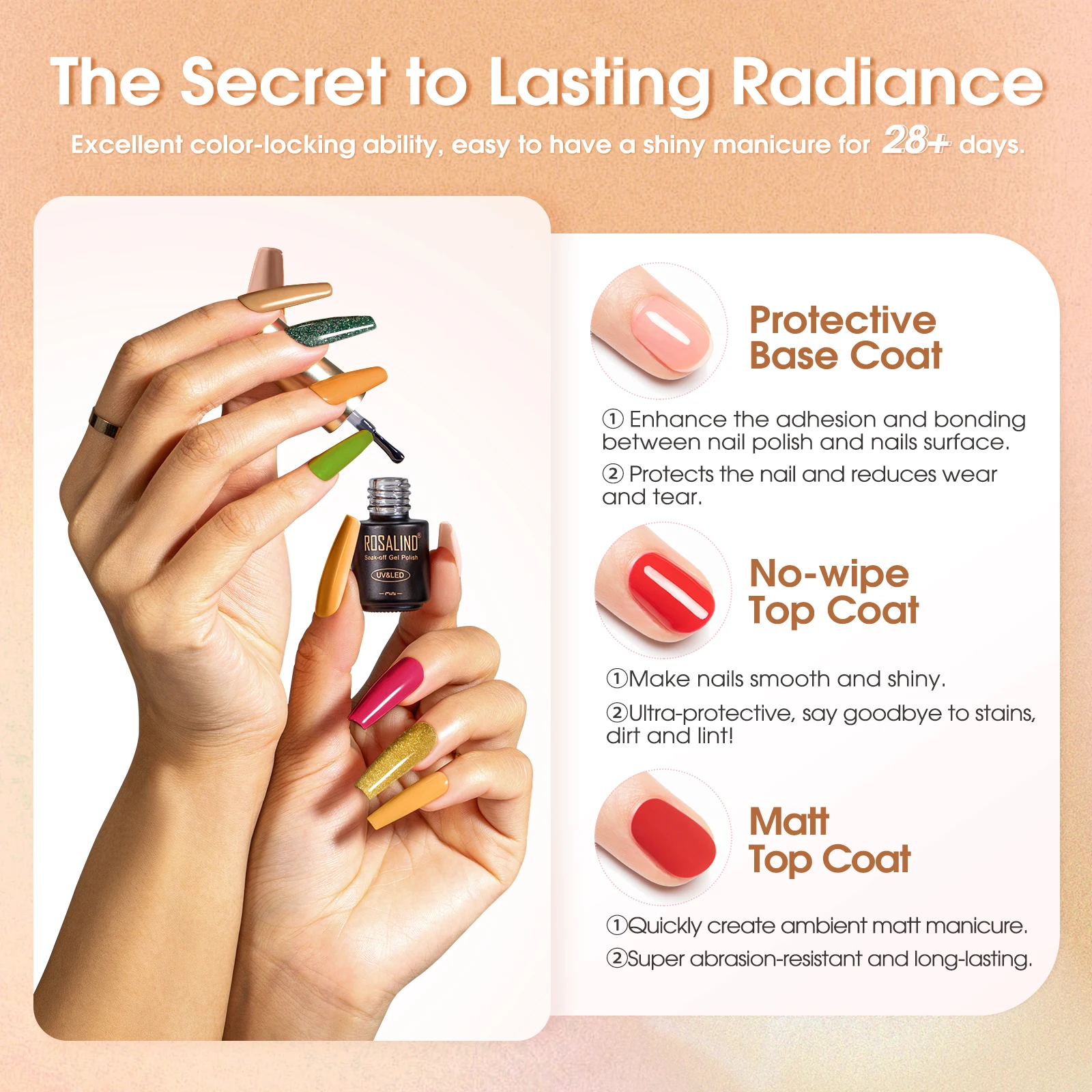 Rosalind gel nail polish 23/38/48 gloss primer soaked primer gel color nail polish set UV phototherapy drying nail lamp.