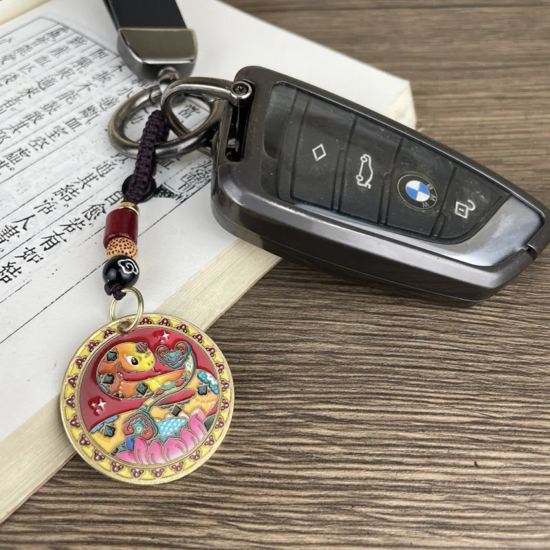 Traditional Sand Gold Zaki Ram Car Keychain Pendant, Zodiac Year Amulet, Unisex Bag Accessory