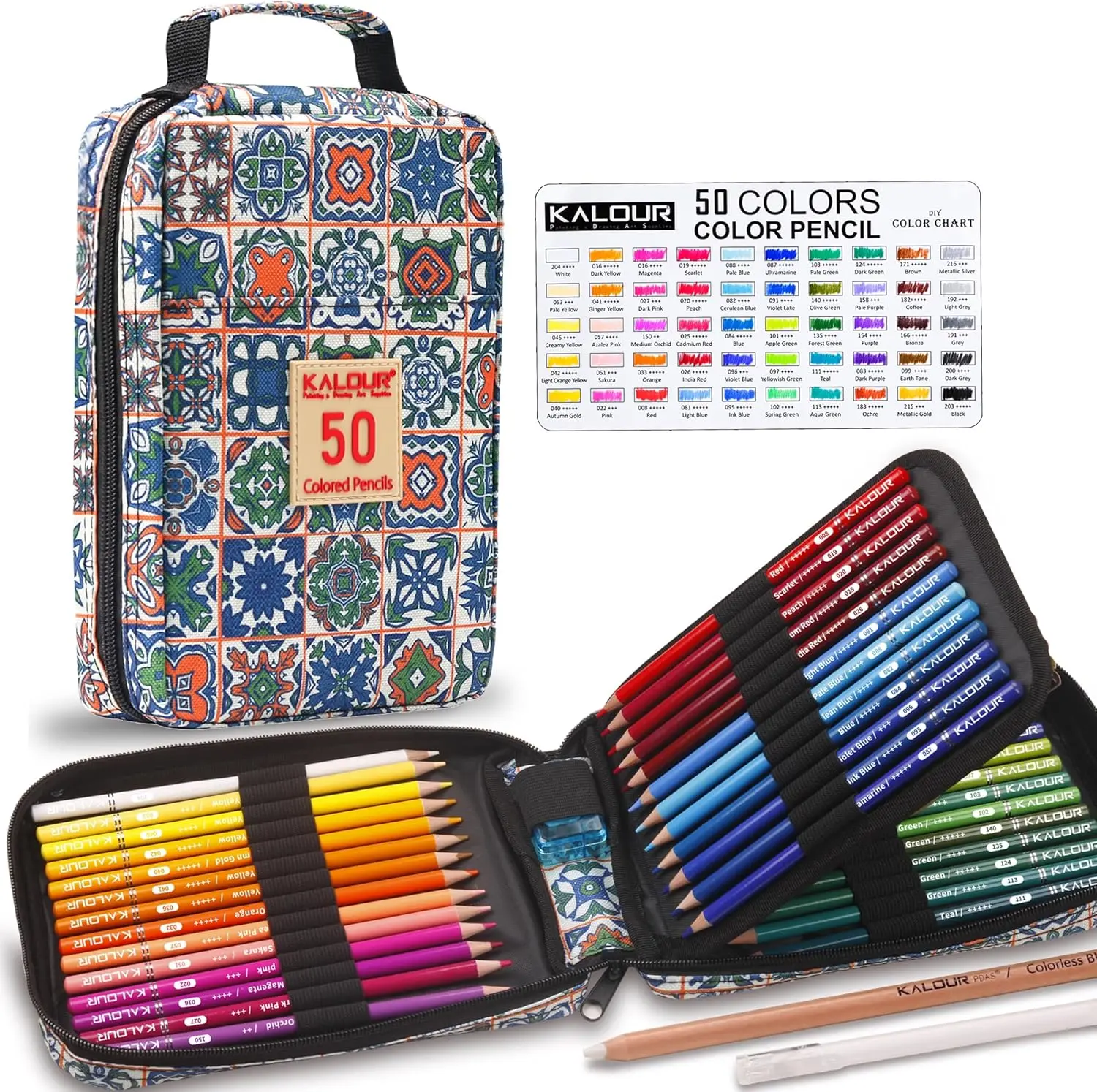 

Colored Pencils for Adult Coloring Book,Set of 50 Colors,with Zipper Slot Pencil Case,Soft Core,Ideal for Layering Blending