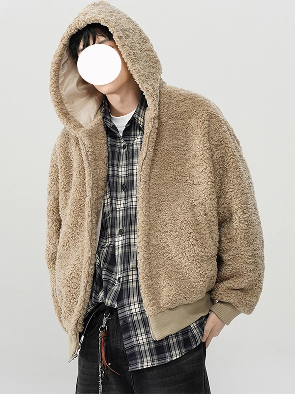 American Retro Lamb Fur Cotton Jacket Men Winter Trend Thick Lazy Style Fluffy Cotton Clothes Cool Warm Couple Outerwear