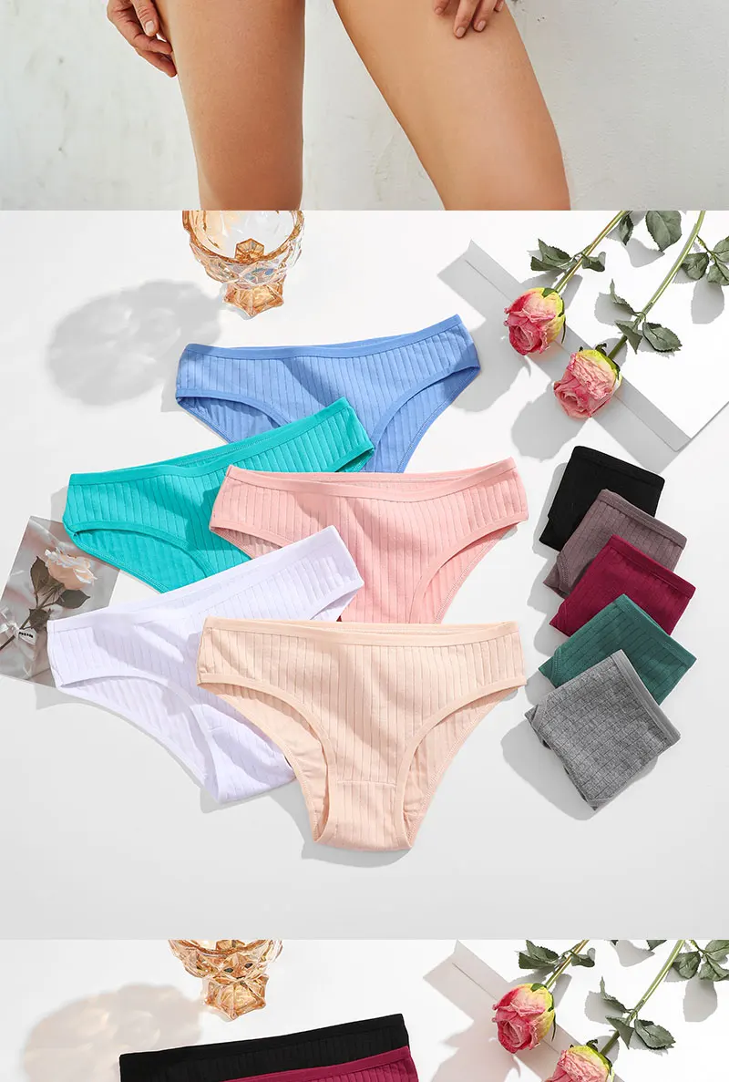 4PCS/SET Women's Cotton Panties Sexy Soft Striped Underpants Solid Color Briefs Female Comfortable Stretch Lingerie M-XL S4e8e295c54ef48b1a88a774052229241u