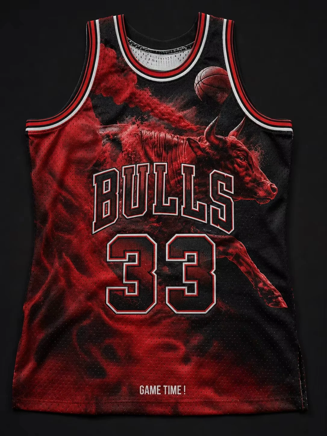 Family Matching Black and Red Gradient Basketball Suit, Bulls Smoked Basketball Print Sleeveless Vest, Retro Sports Fan Vest