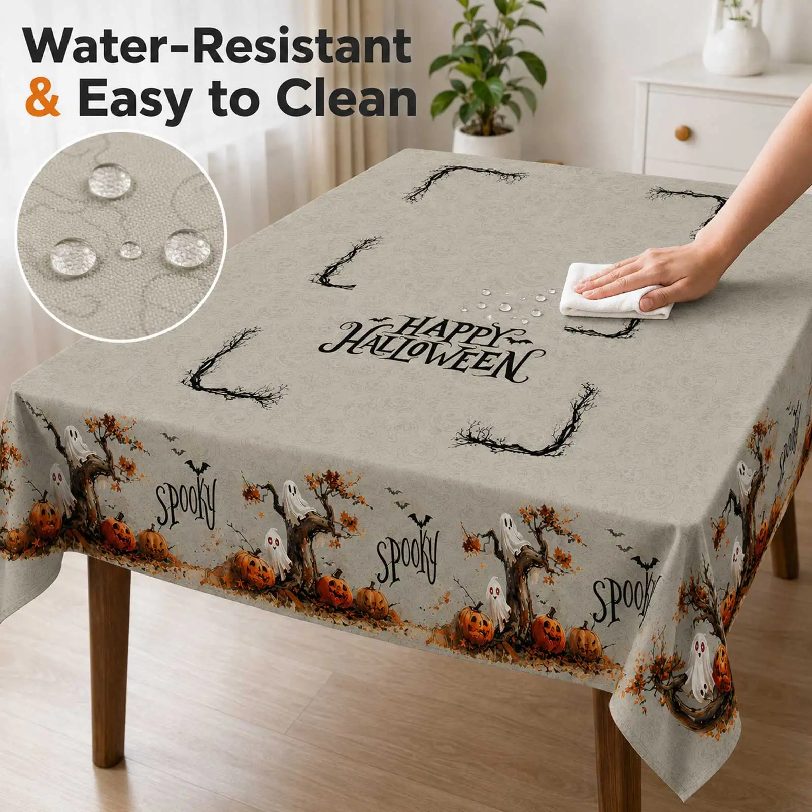 Halloween Tablecloth Rectangular Pumpkin Spider Cobweb Seasonal Washable Table Cover for Party Picnic Dinner Decor
