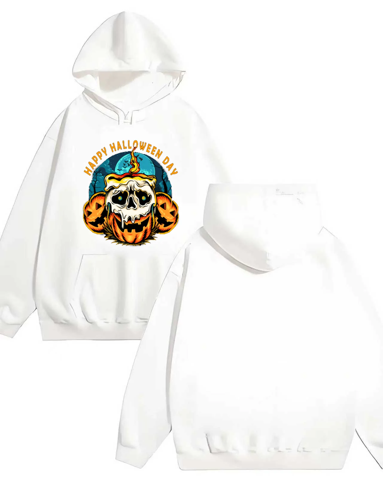 

2025 New trendy men's and women's fashion Loose Halloween evil skull print 330G heavy duty hooded sweatshirt casual