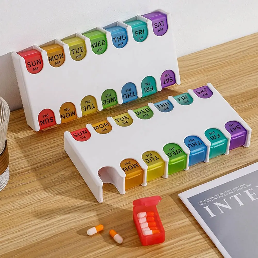 

With 14 Compartment 7 Day Pill Organizer Moisture-proof Waterproof Medicine Storage Box Detachable Dust-proof