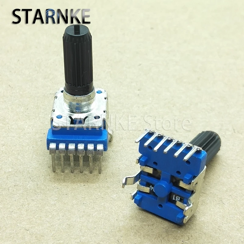 Potenciómetro doble de 6 pines tipo RK12, B100K, potenciómetro de ajuste de volumen de audio para teclado electrónico, longitud del mango de 18MM, 2 uds.