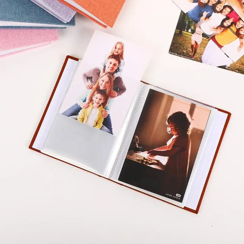 QX2E Modern 4x6 Photo Book With Customizable Front Window Organizes 144 Pictures Linen Fabric Cover Photo Album Decoration