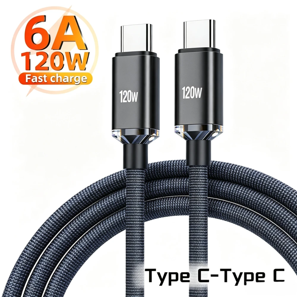 120W USB C to Type C Cable Fast Charger Data Cable 0.25M/1M/1.5M/2M Extension Quick Data Cable For iPhone 17 Xiaomi Redmi Huawei