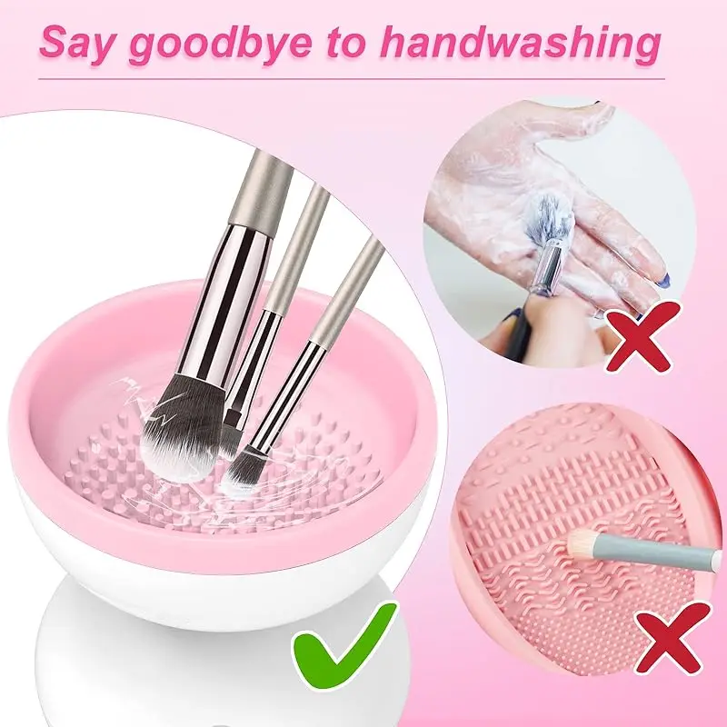 Pink Electric Makeup Brush Cleaner Machine Windspeed Silicone Beauty Liquid Foundation Contour Eyeshadow Blush Brush Blender