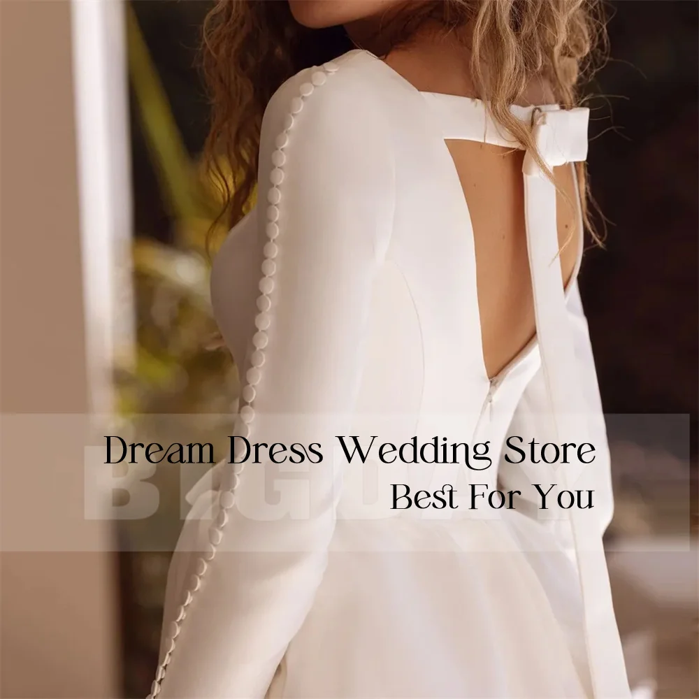 DREAM V-Neck Short Wedding Dress Long Sleeve Belt Open Back Buttons Sheath Above-Knee Bridal Gown Vestido De Noiva Customized