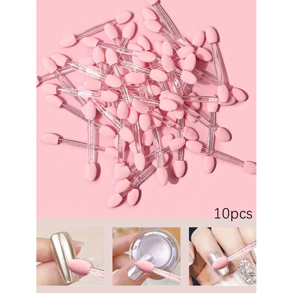 Nagelkunstpinsel, doppelseitig, chromfarben, rosa, schwarz, multifunktionaler Nagelpinsel, Nagelpuder-Applikator, Schwammstäbchen, Nagelzubehör