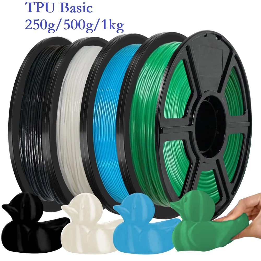 

Flexible Filament Basic TPU 1.75mm 1kg 500g 250g 3D Printer Soft TPU High Toughness Filament Bundle Black White Green High Speed