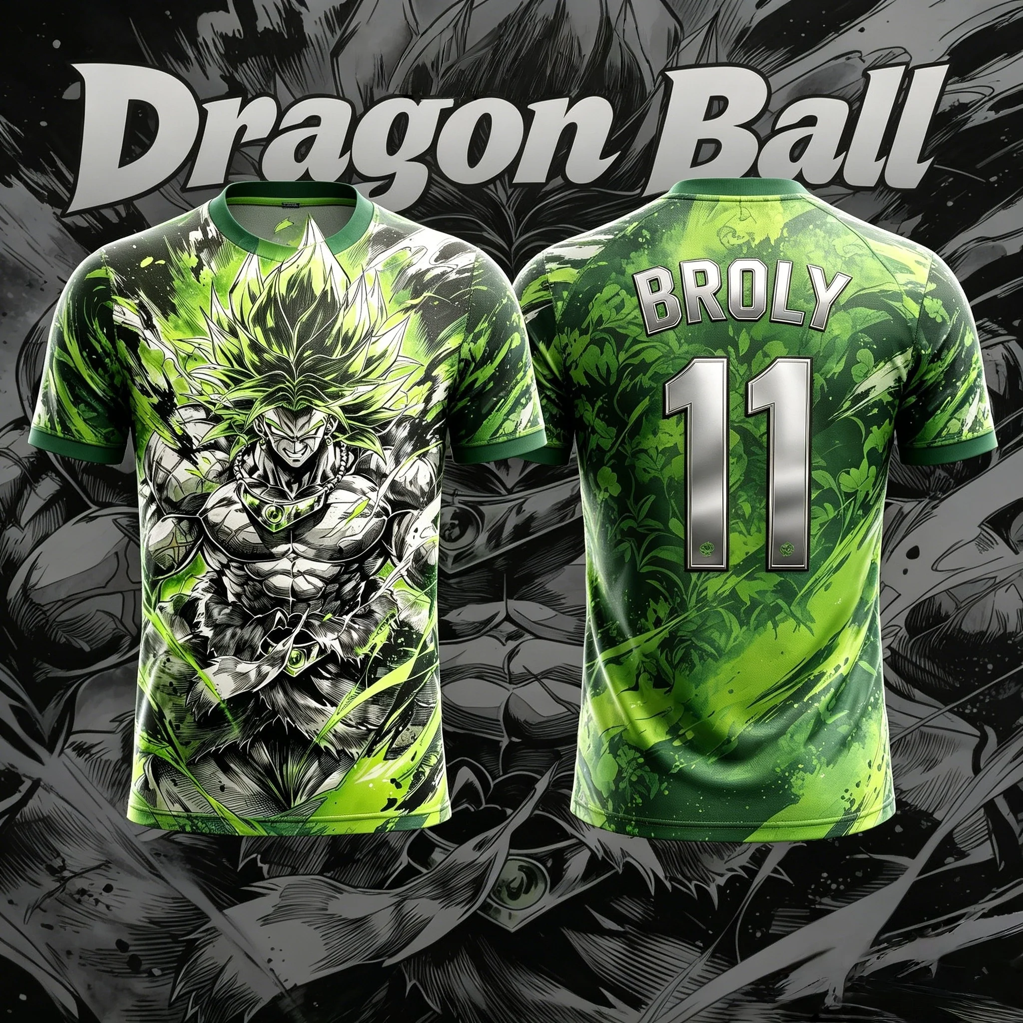 Camiseta Deportiva Transpirable de Secado Rápido para Hombre, con Estampado de Tinta Verde de Dragon Ball Super Broly No. 11, para Fanáticos del Anime