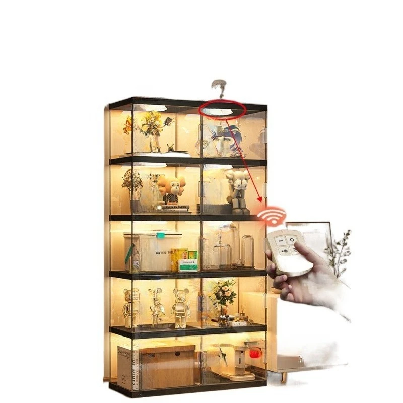 

Bookcase with door dustproof locker free combination lattice cabinet light luxury high-end storage narrow cabinet boo