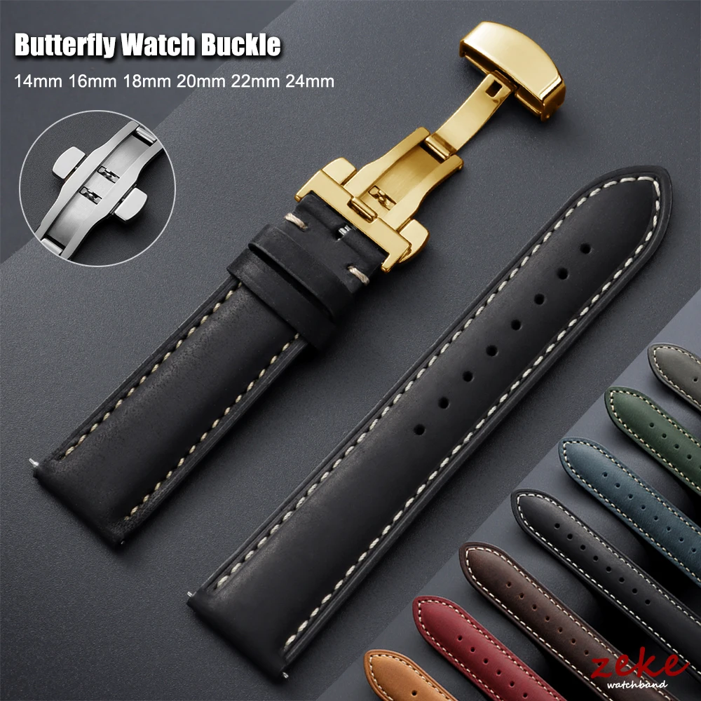 Genuine Calfskin Leather Watchband Business Stitching Brown Strap 14/16/18/20/22/24mm Watch Band for DW Butterfly Clasp Bracelet