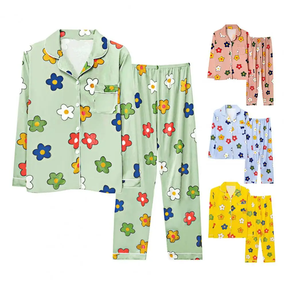 Women Spring Casual Plaid Striped Pajamas Set Korean Soft Comfortable Sleepwear Long Sleeve Lapel Homewear Female Loungewear
