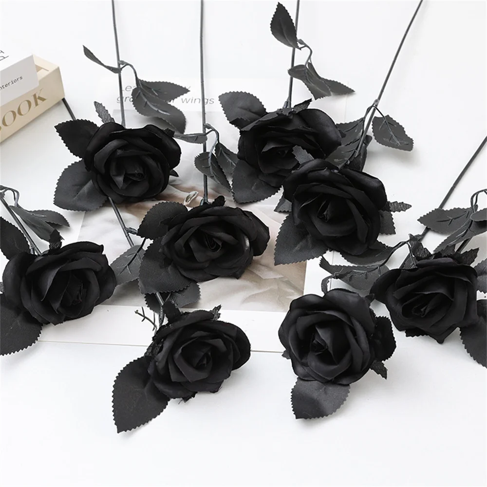 Flor Artificial de Rosa Negra para decoración del hogar, flor de simulación de alta calidad para interiores, para boda, 12 unidades