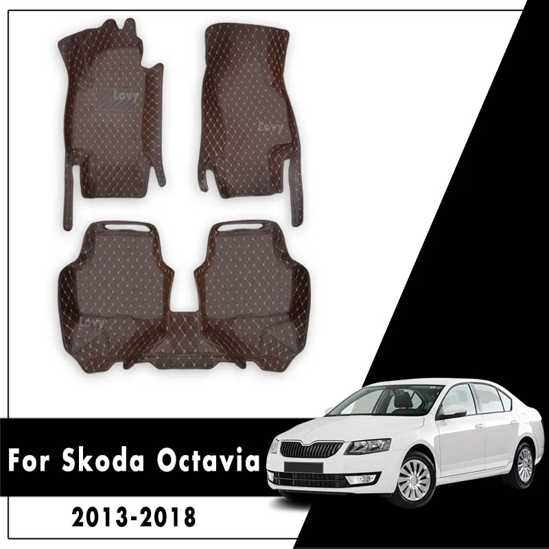 

Car Floor Mats For Skoda Octavia MK3 5E 2013 2014 2015 2016 2017 2018 custom Carpets in the auto 3d leather texture