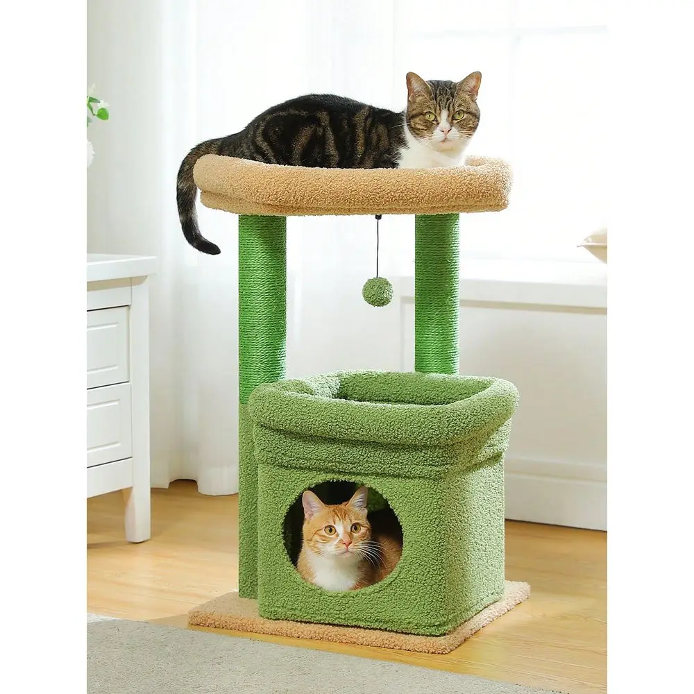 

23.6 Small Cat Tree Flower Cat Tower For Indoor Cats With Private Cozy Cat Condo, Natural Sisal ching Posts And Plush PomP