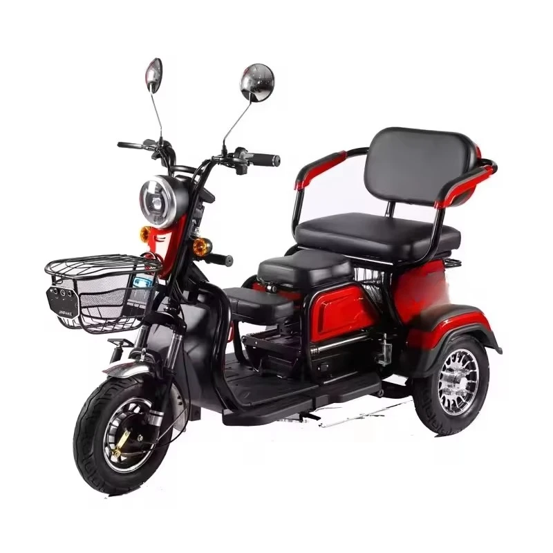 

New light three-seat tricycle with child seat 600W 48v elderly pick-up and drop-off 3-seat mobile rear bucket