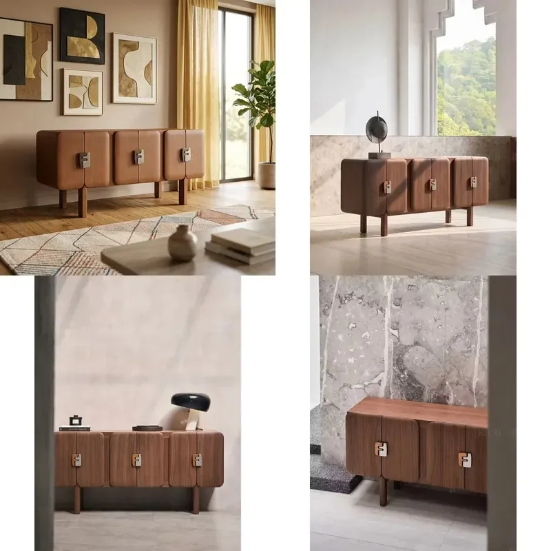 Italian style simple walnut dining side cabinet living room locker independent natural wood veneer high-end home