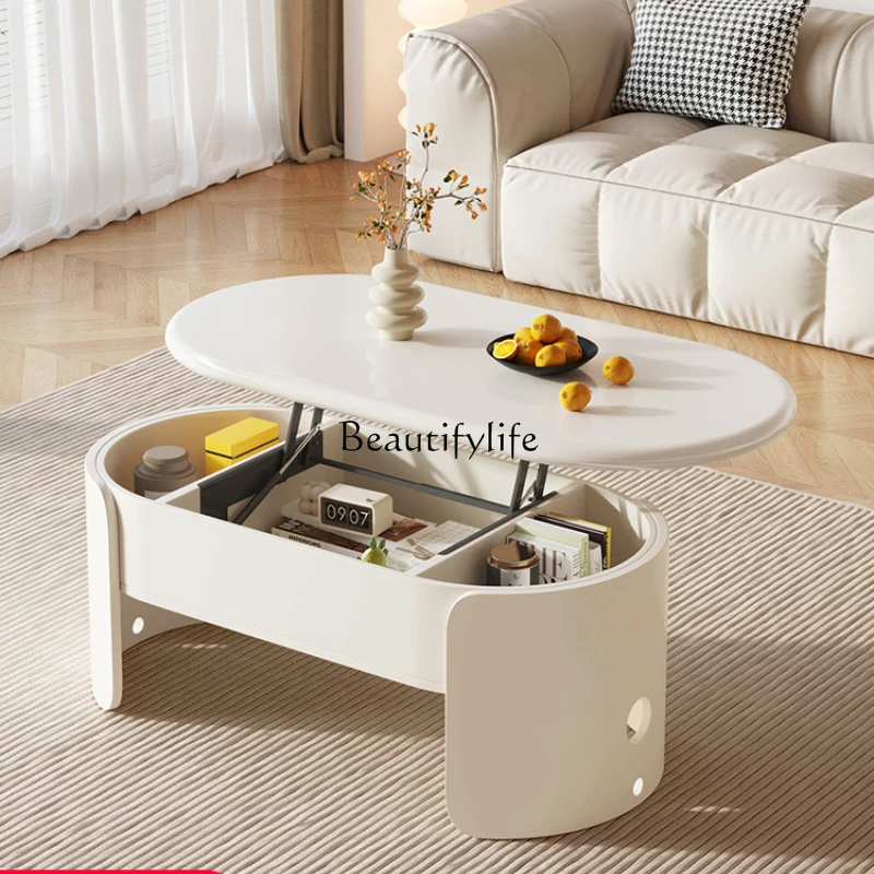 

Round lifting coffee table simple household cream wind small apartment coffee table