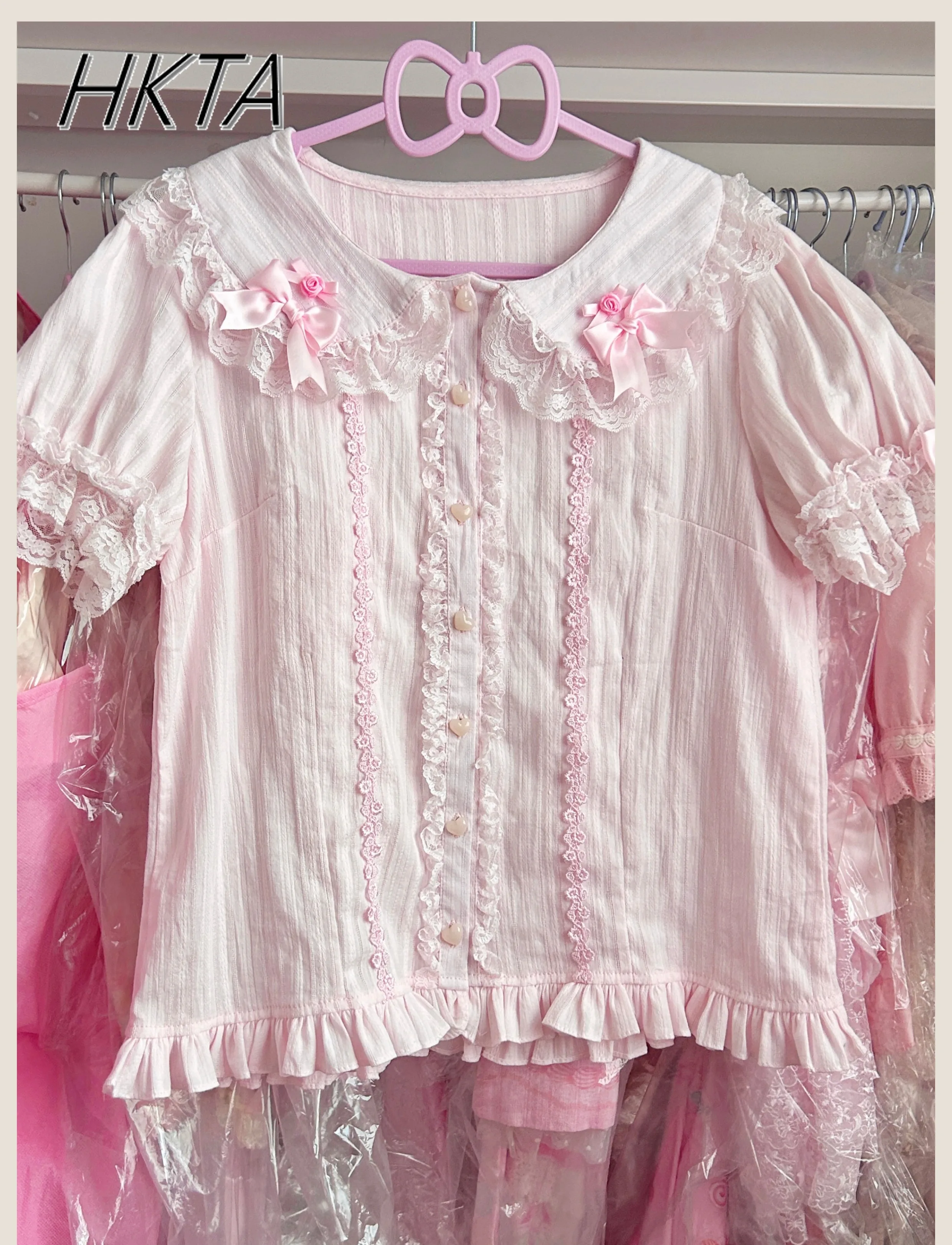 Kawaii Lolita interior tridimensional flor muñeca Collar encaje algodón dulce camisa mujeres hongo versátil Color sólido blusa Top