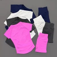 2 Pieces Histello Sports Set Women Short Sleeve Top Seamless Scrunch Bum Joggers Suit Training Pants Suits Gym Fitness Sets - Image 3
