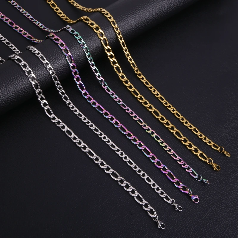 HIYEE 3MM-9MM Basic Punk 3:1NK Stainless Steel Cuban Curb Link Chain Necklace For Men 3 Color Male Neck Jewelry Accessories