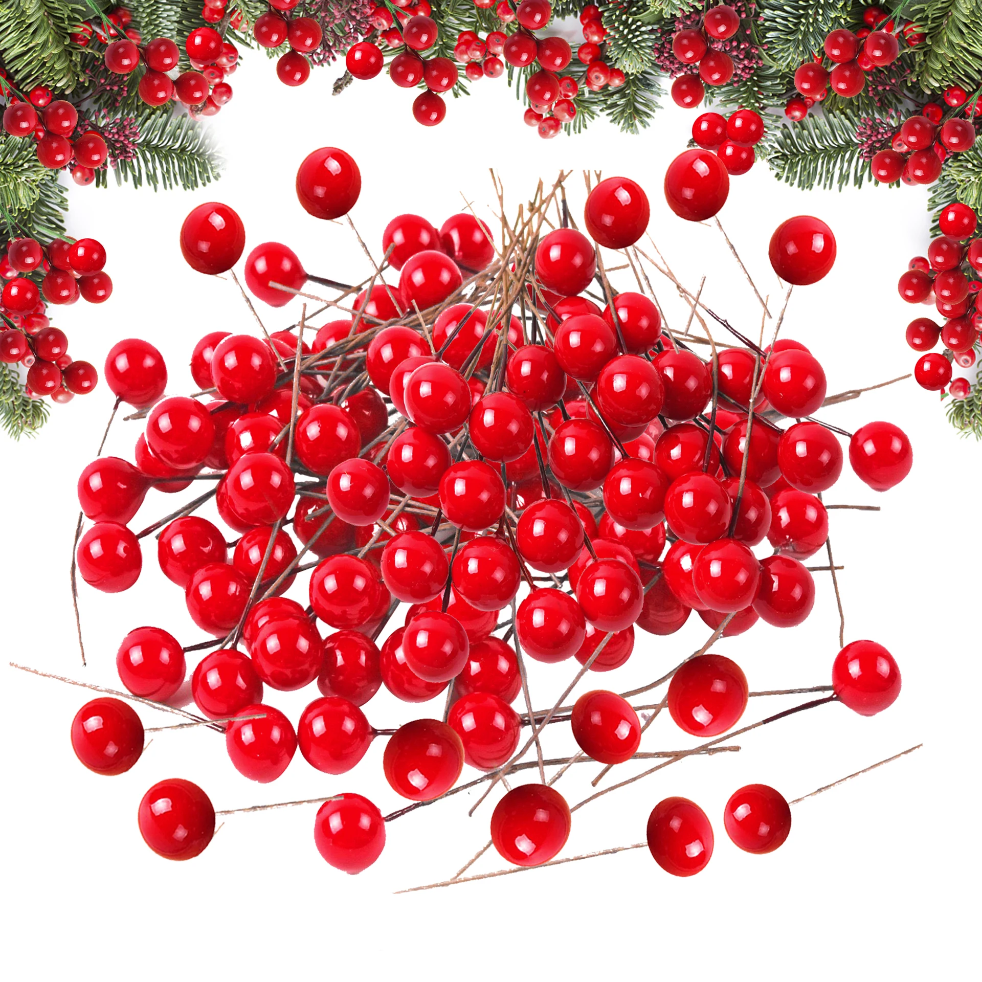 50/100Pc Artificial Berries Flower Fruit Pearl Stamens Mini Cherry Wedding Christmas DIY Decoration Wreaths Gift Xmas Ornaments