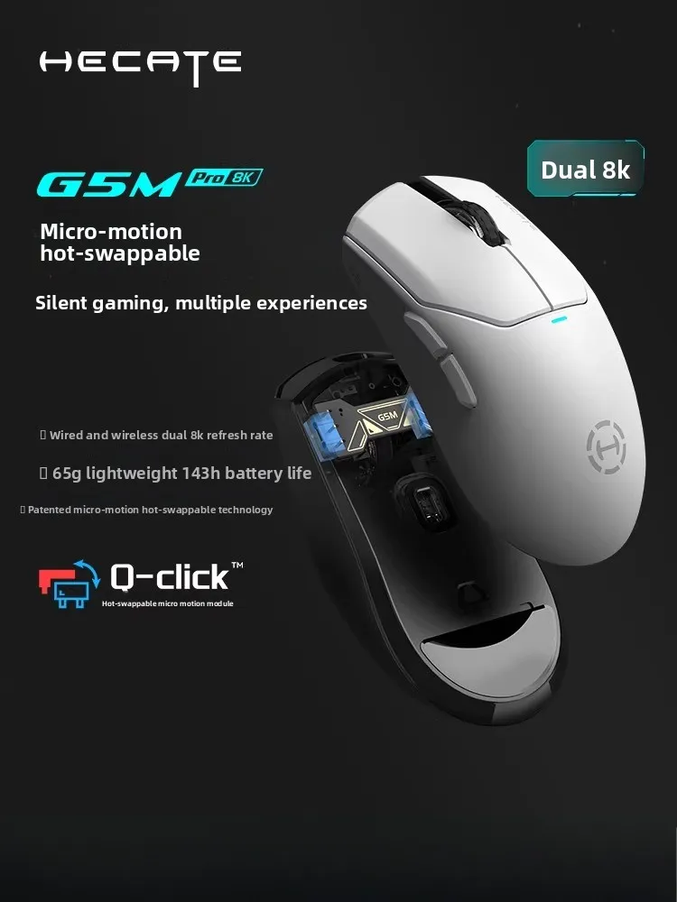 HECATE G5M Pro Hot Swappable Mute Mouse  PAW3395 Dual 8k Lightweight and Long Range High Performance Gaming Office Mouse PC Gift