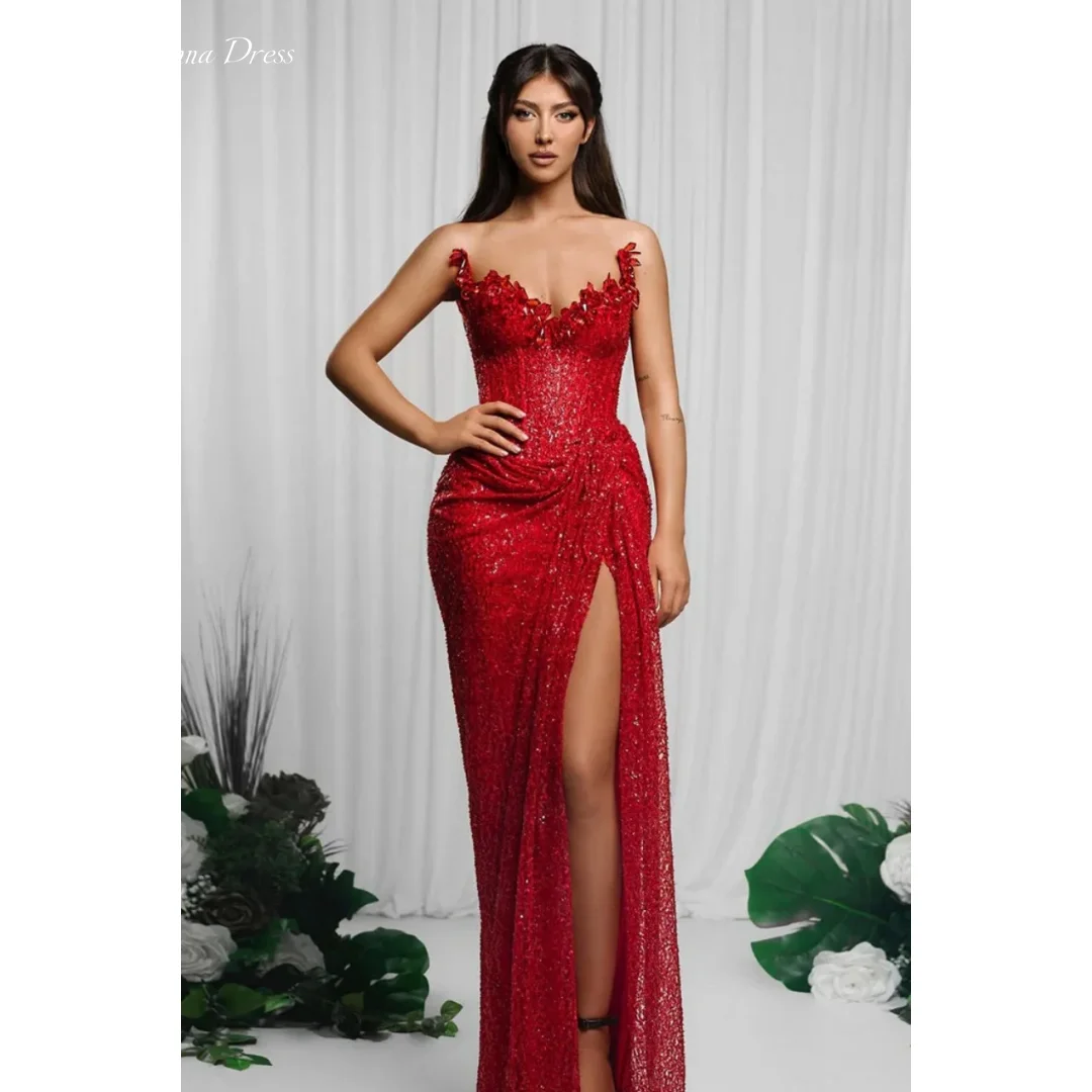 

Anna Elegant Party Dresses Woman Wedding Guest Dress Women Elegant Party Fish Tail Side Slit Crystal Decoration Evening Gown