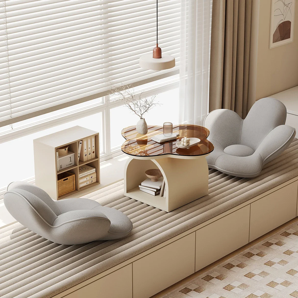 Cream wind bay window small side few tatami tea table bedroom balcony study office small  kang  three-piece set