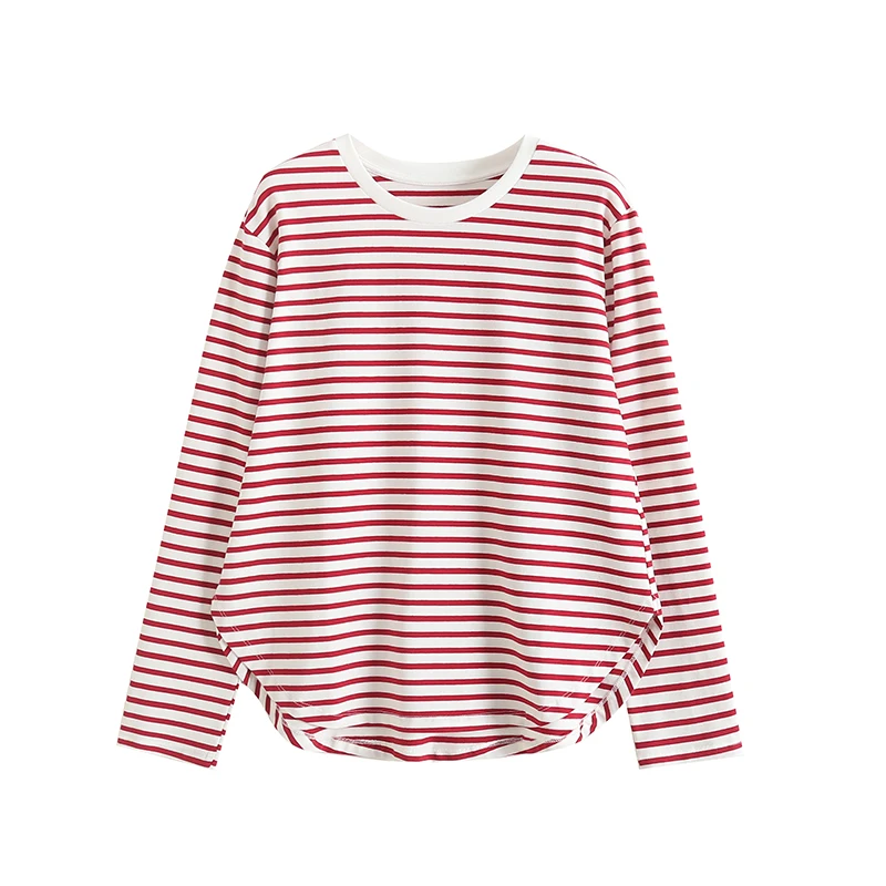 Lässiges, langes, gestreiftes T-Shirt aus Baumwolle von Sve, Farbe Blo Design, klassisches SLE für junge Frauen, Pendeln, Faion