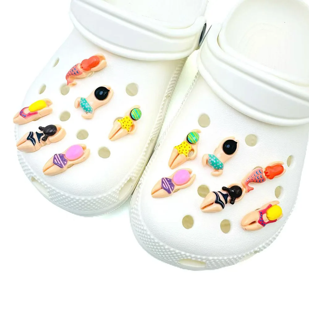 6/12PCS Set di ciondoli per scarpe Accessori per sandali Zoccoli Fibbia per scarpe Cartoon Nuoto Figurine Resina Scarpe fai da te Decorazioni Regalo