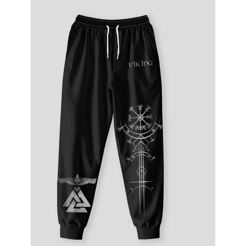 

Men'S Casual Black Geometric Print Drawstring Sweatpants With Unique Lines，Lightweight And Comfortable Sports And Casual Pants