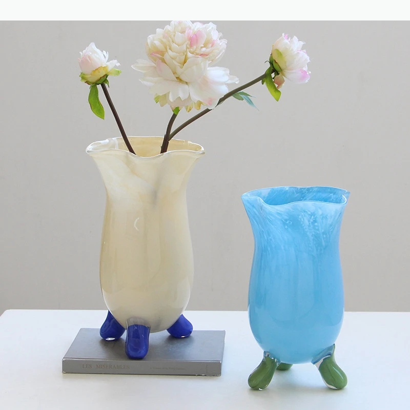 Three Legged High Footed Glass Vase Creative Flower Pots Table Decoration Flowers Arrangement Floral Vases Room Aesthetic Decor