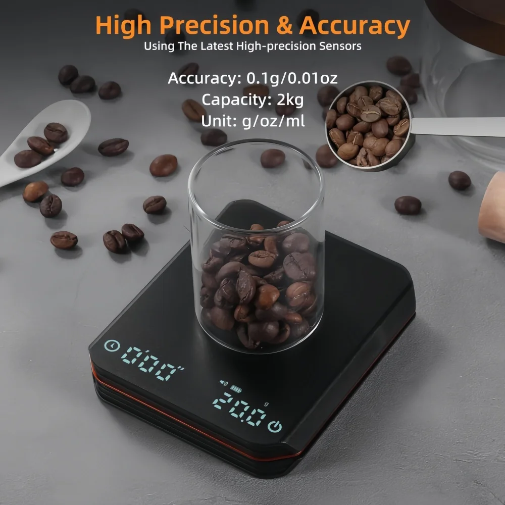 Mini Coffee Scale with Pad LED Display USB Charge Timed Portable High Precision Professional Home Kitchen Cafe CoffeeAccessories