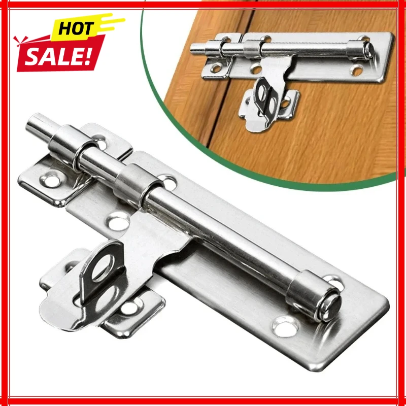 304 Stainless Steel Surface-Mounted Bolt Latch - Large-Size, No-Drill Lock for Security Doors & Wooden Doors-Padlock Compatible
