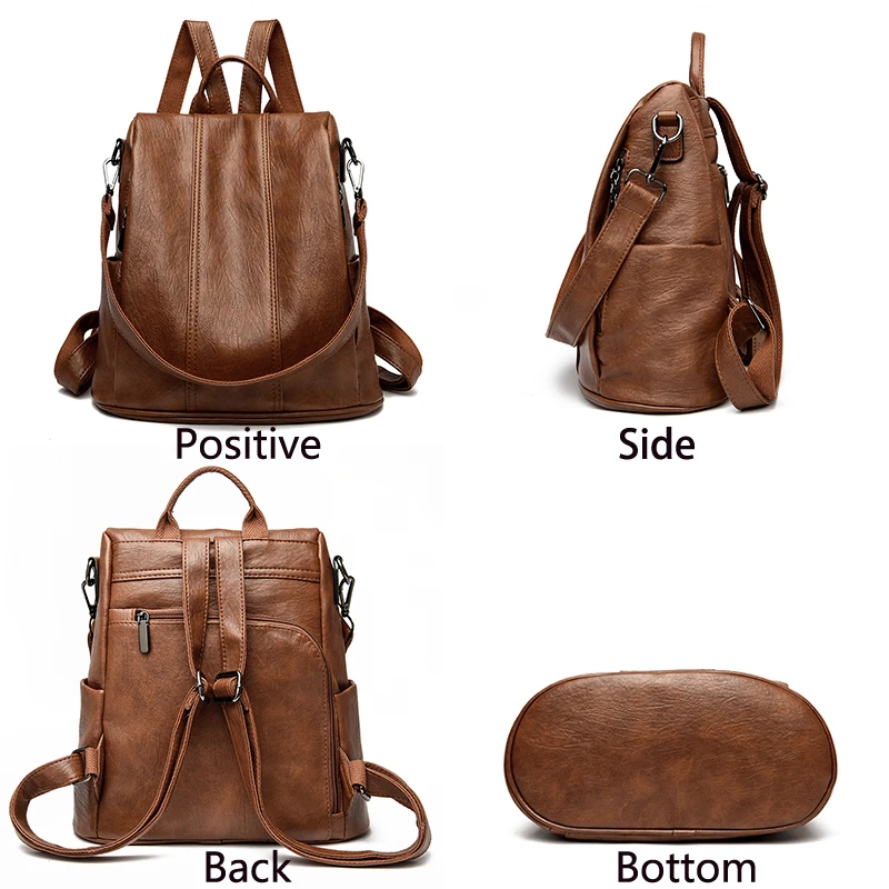 Women Soft Leather Backpacks Vintage Anti Theft Female Shoulder Bags Sac A Dos Casual Travel Ladies Bagpack Mochilas School Bags